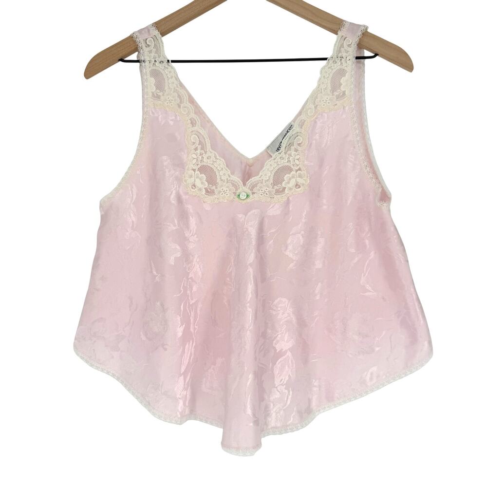 Vintage Lily Of France Pink Lace Trim Camisole Top Coquette Cami Tank Medium